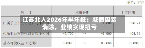 江苏北人2026年半年报:减值因素消除,业绩实现扭亏-第1张图片