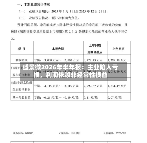 盛景微2026年半年报：主业陷入亏损，利润依赖非经常性损益-第2张图片