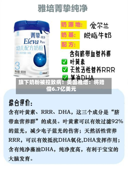 旗下奶粉被控致病！美国雅培：将赔偿6.7亿美元