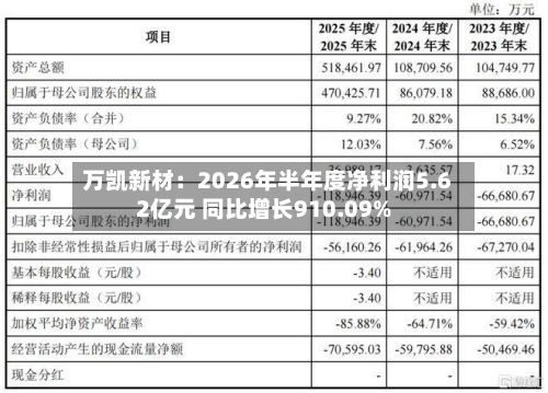万凯新材：2026年半年度净利润5.62亿元 同比增长910.09%-第2张图片