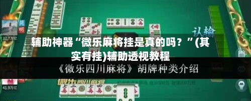 辅助神器“微乐麻将挂是真的吗？”(其实有挂)辅助透视教程-第2张图片