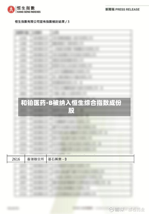 和铂医药-B被纳入恒生综合指数成份股-第2张图片